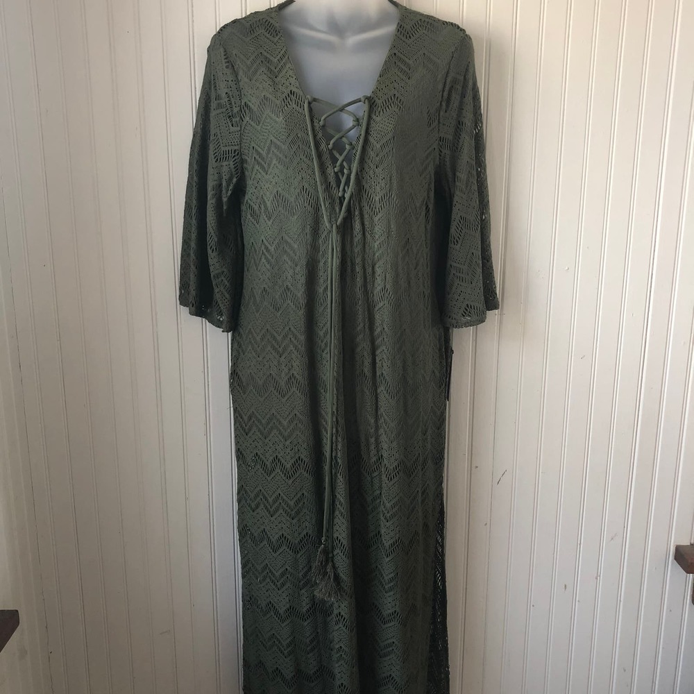 VINCE CAMUTO Retail $162 Crochet Caftan Swim Cover Up Safari Green XSmall